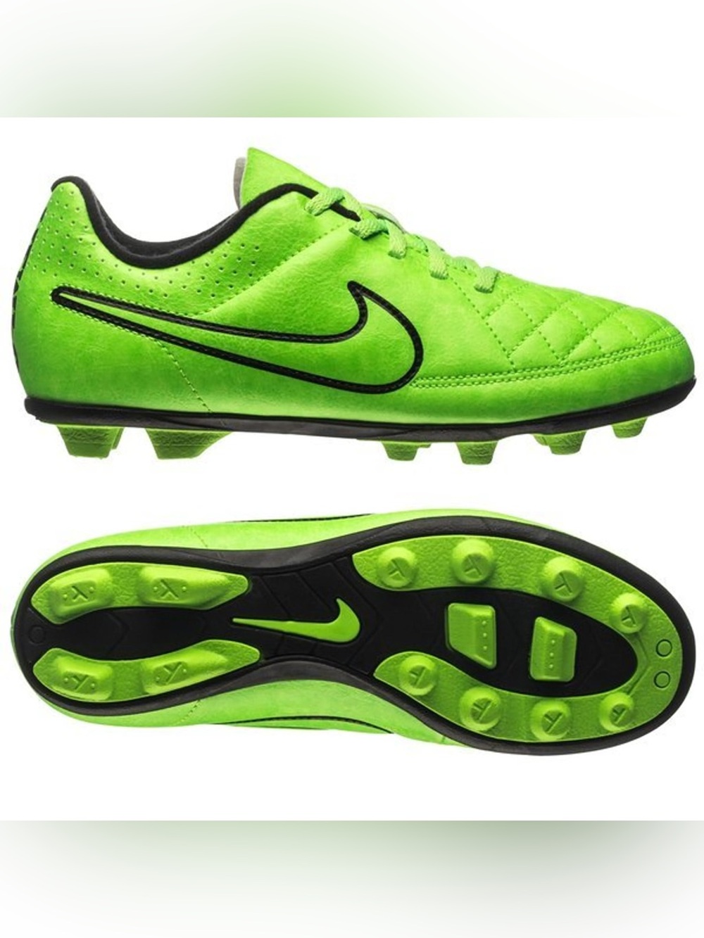 Nike Jr Tiempo Rio I youth soccer cleats vibrant lime green black color way 3.5Y